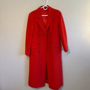 Elegant Red Double-Breasted Women's Wool Coat